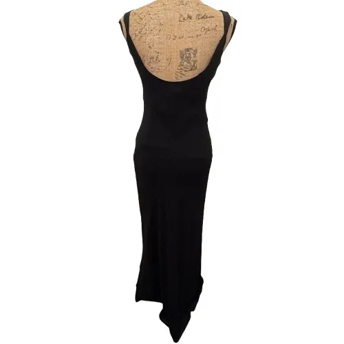 90s Joseph Ribkoff Black Formal Gown Floral Beaded Cowl Neck Elegant US Size 4 - Image 4