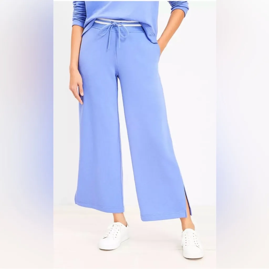 NWT Lou & Grey X Loft Cozy Cotton Terry Wide Leg Sweatpants Lilac White XL - Image 2