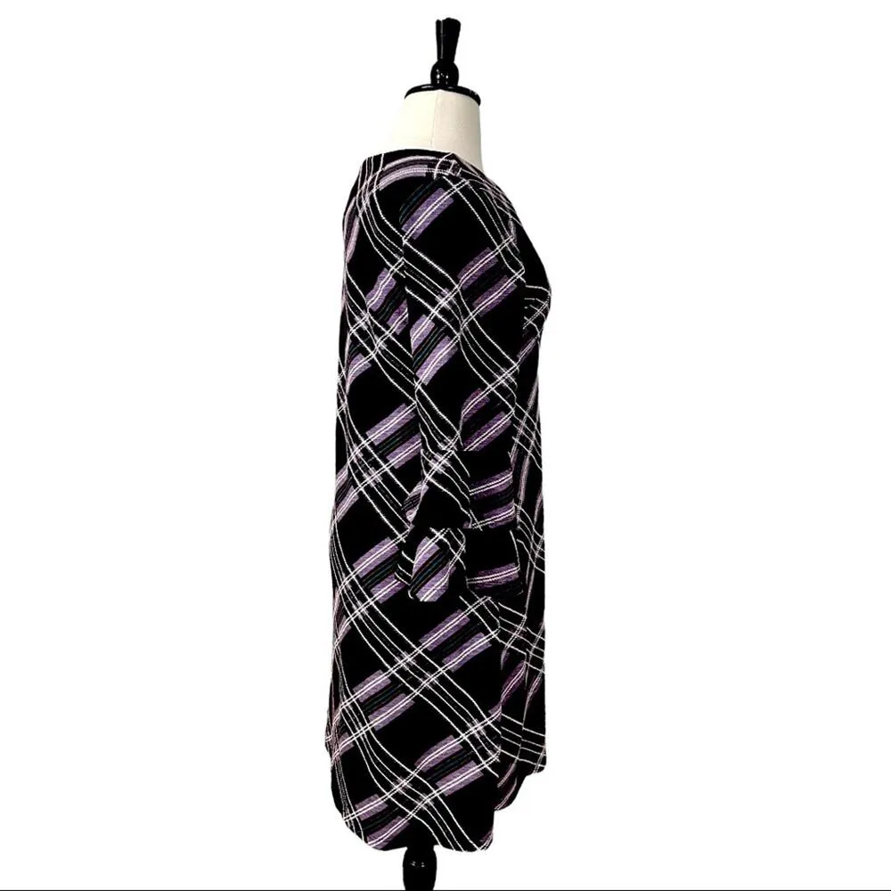 Ronni Nicole Ruffle Sleeve Shift Dress Purple Plum Plaid Women's Size XL - Image 3