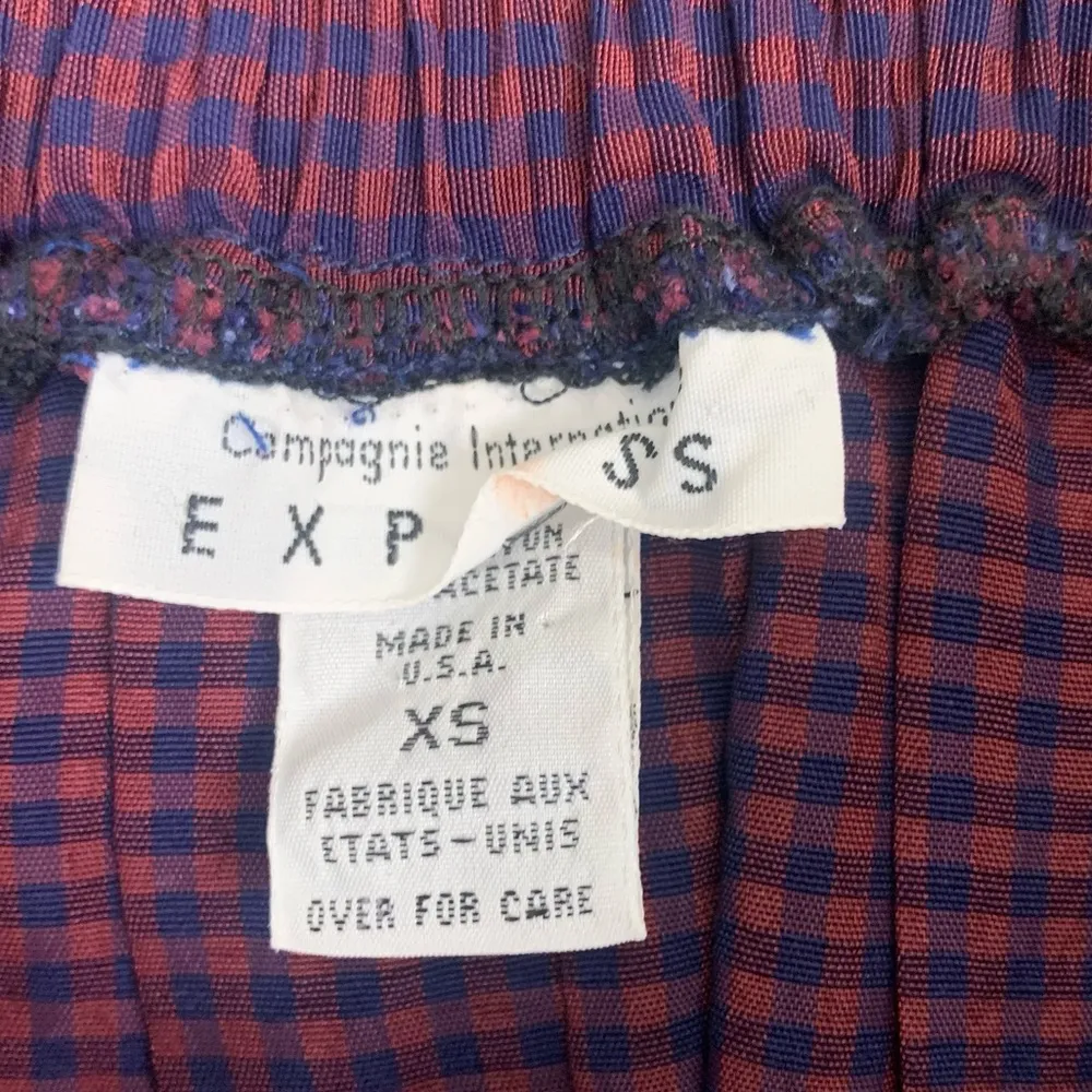 Vintage  Button Front Plaid Print Skirt size XS Made in USA red Blue - Image 2