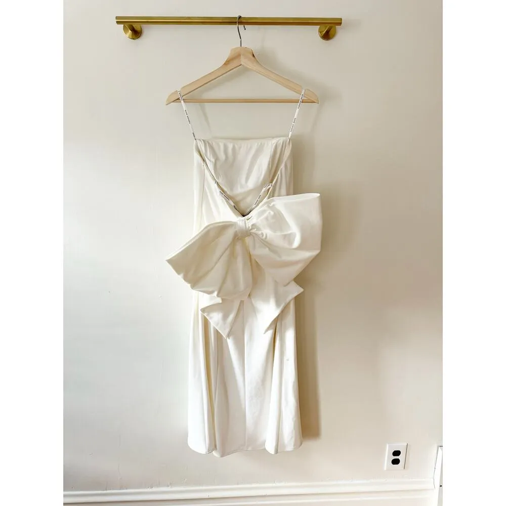 TADASHI SHOJI Parmer White Bow Midi Length Crepe Wedding Dress Size Small - Image 7