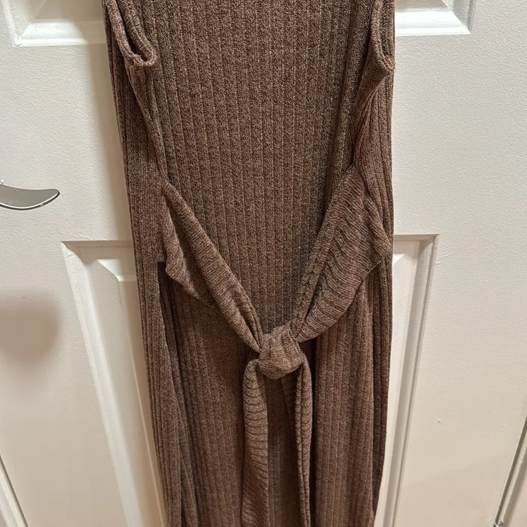 FOREVER 21 Ribbed Knit Midi Dress‎ Belted Sleeveless Brown Women's Small - Image 4