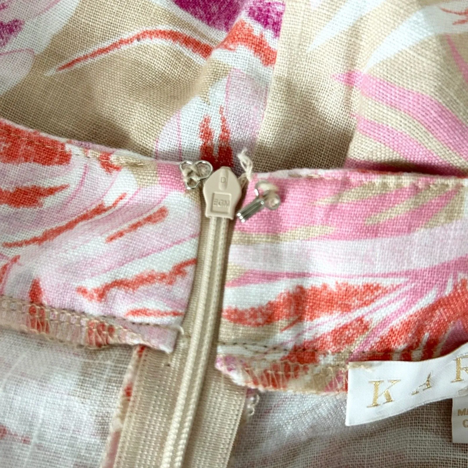 Karlie 100% Linen Top and Skirt Set Tan with Floral Print Size Medium & Large - Image 9