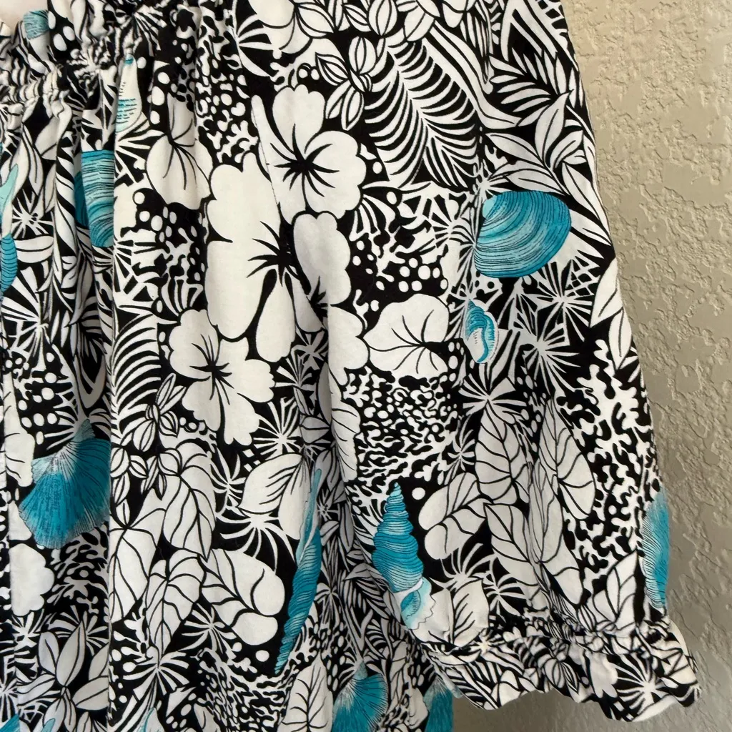 Womens Hilo Hattie XL Long‎ Muumuu Ruffle Neck Blue Tropical Print Dre… - Image 4