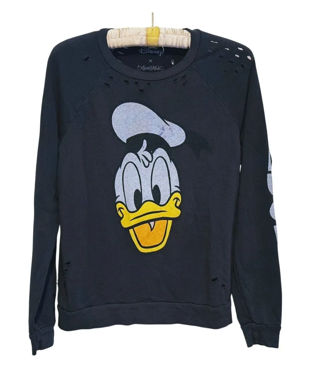 Lauren Moshi x Disney Couture Distressed Donald Duck Sweatshirt Black Small RARE - Image 1
