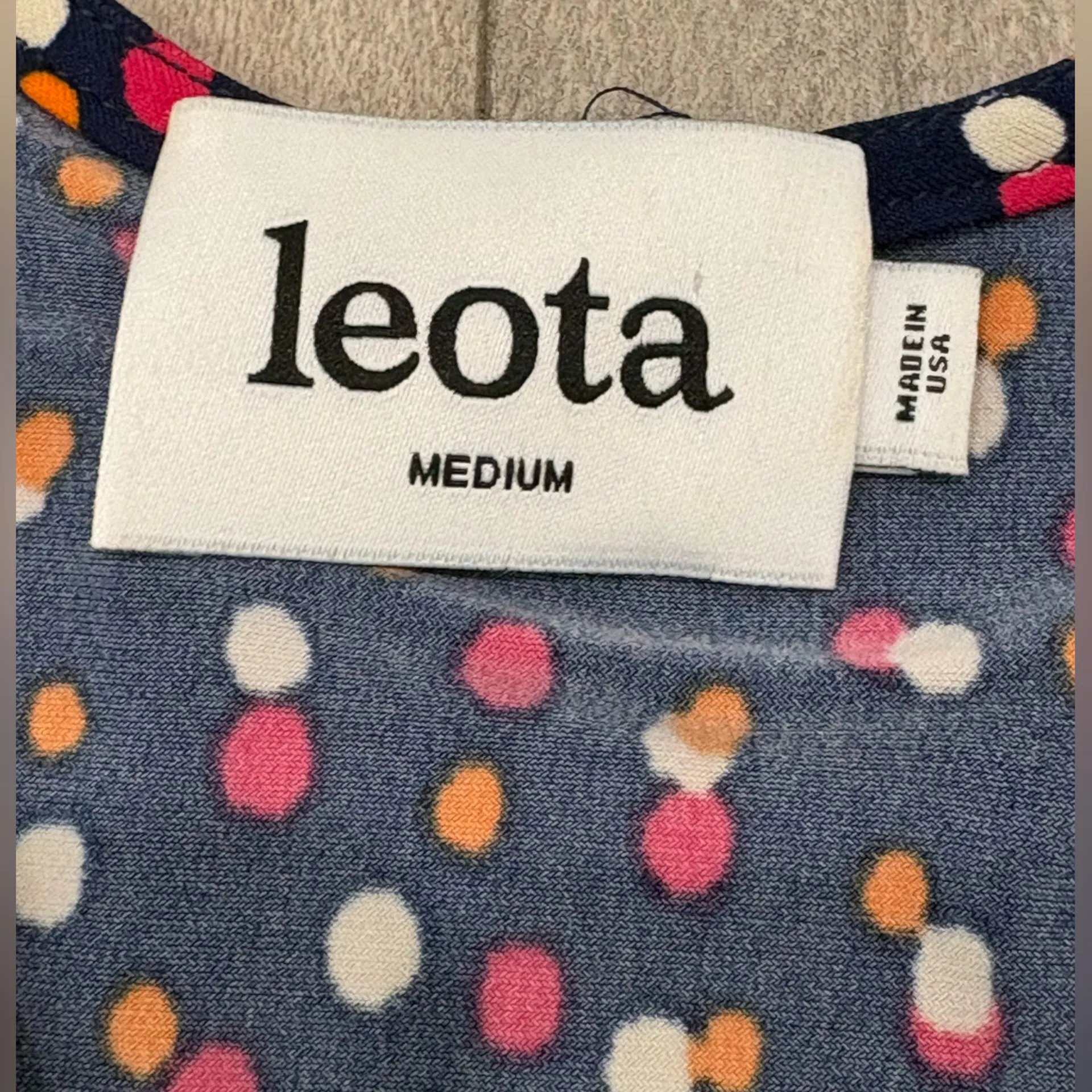 Leota Navy Dress, Red, White and Orange Polka Dot Long Sleeve Dress Size M - Image 6