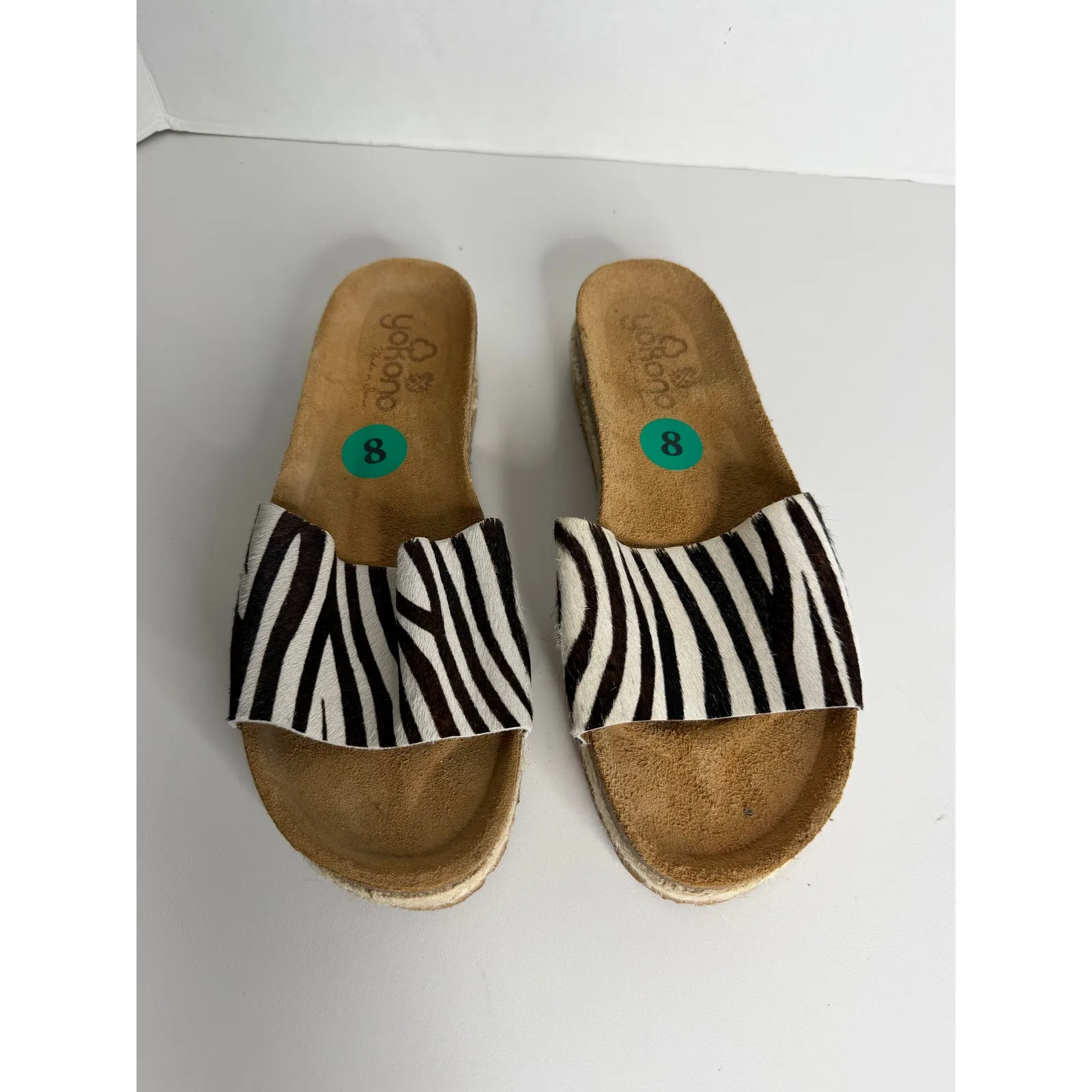 Yokono Spain Zebra Fur Leather Slide Sandals 8 Animal Print Beach Shoes Stylish Brown - Image 3
