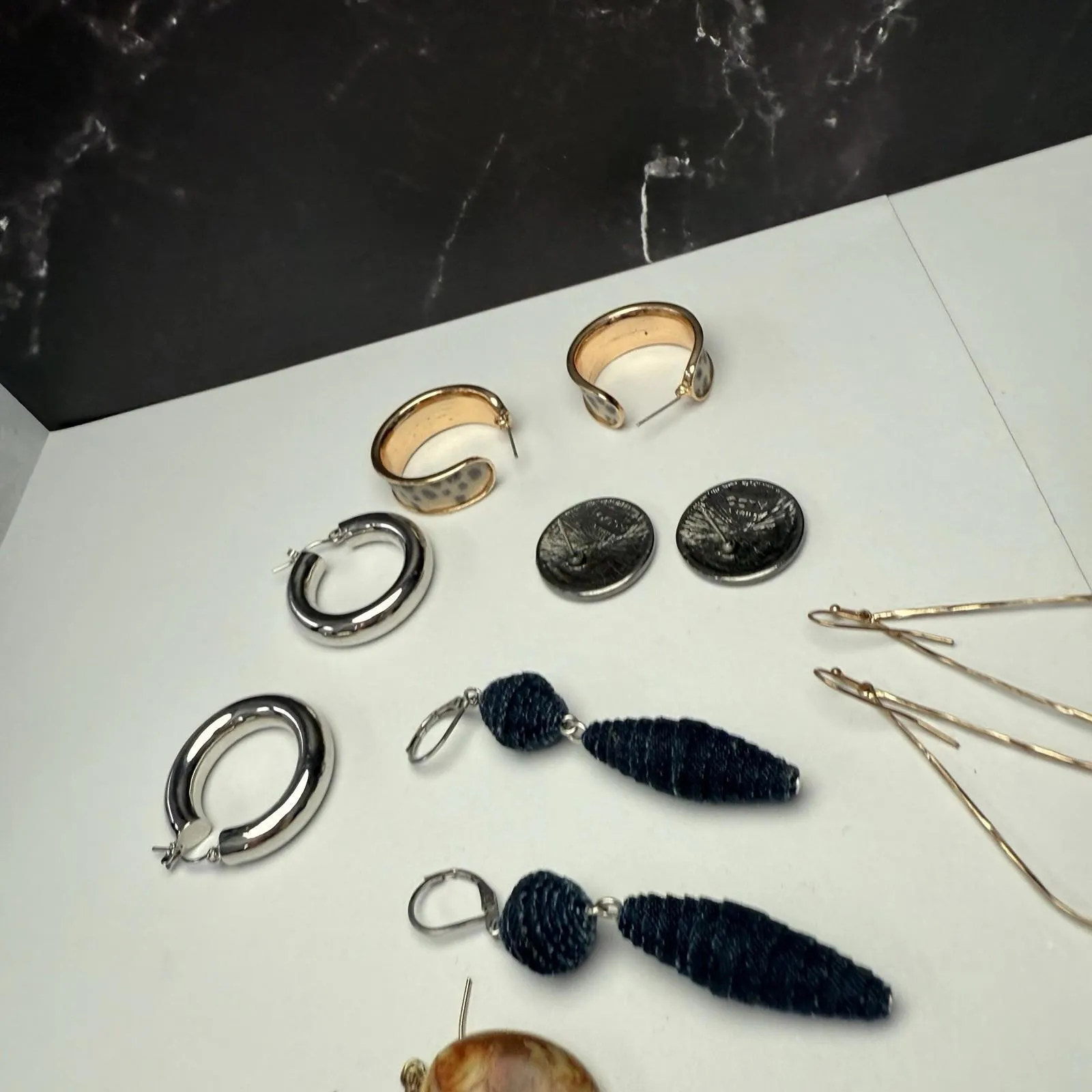 Dangle Drop, Hoop & Stud Mix Pierced Earrings Lot Of 6 Costume Jewelry - Image 11