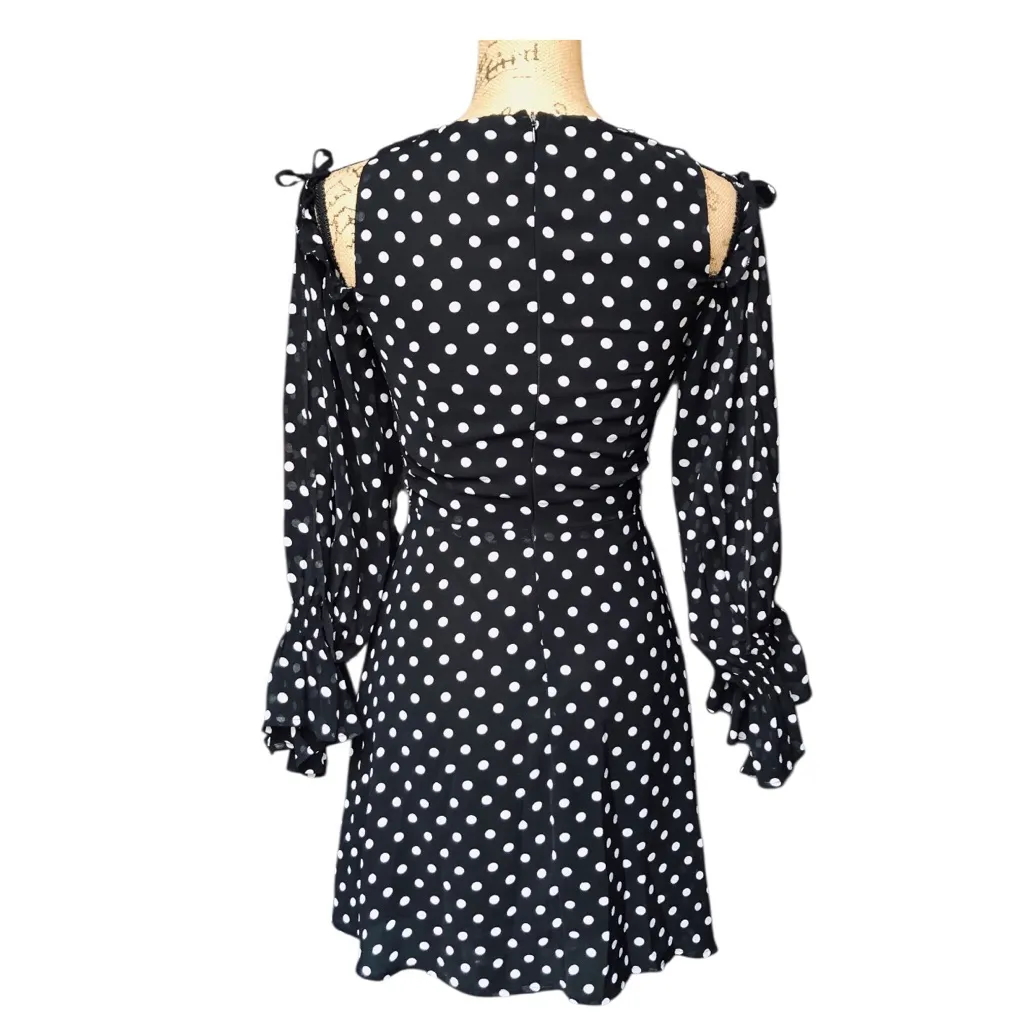 Nasty Gal XS ColdShoulder w/BowTies Black Dress with White Polka Dots NWOT! - Image 3