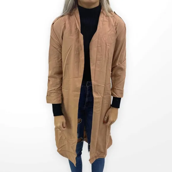 H&M Pink Knee Length Front Tie Lightweight Trench Coat - Image 7