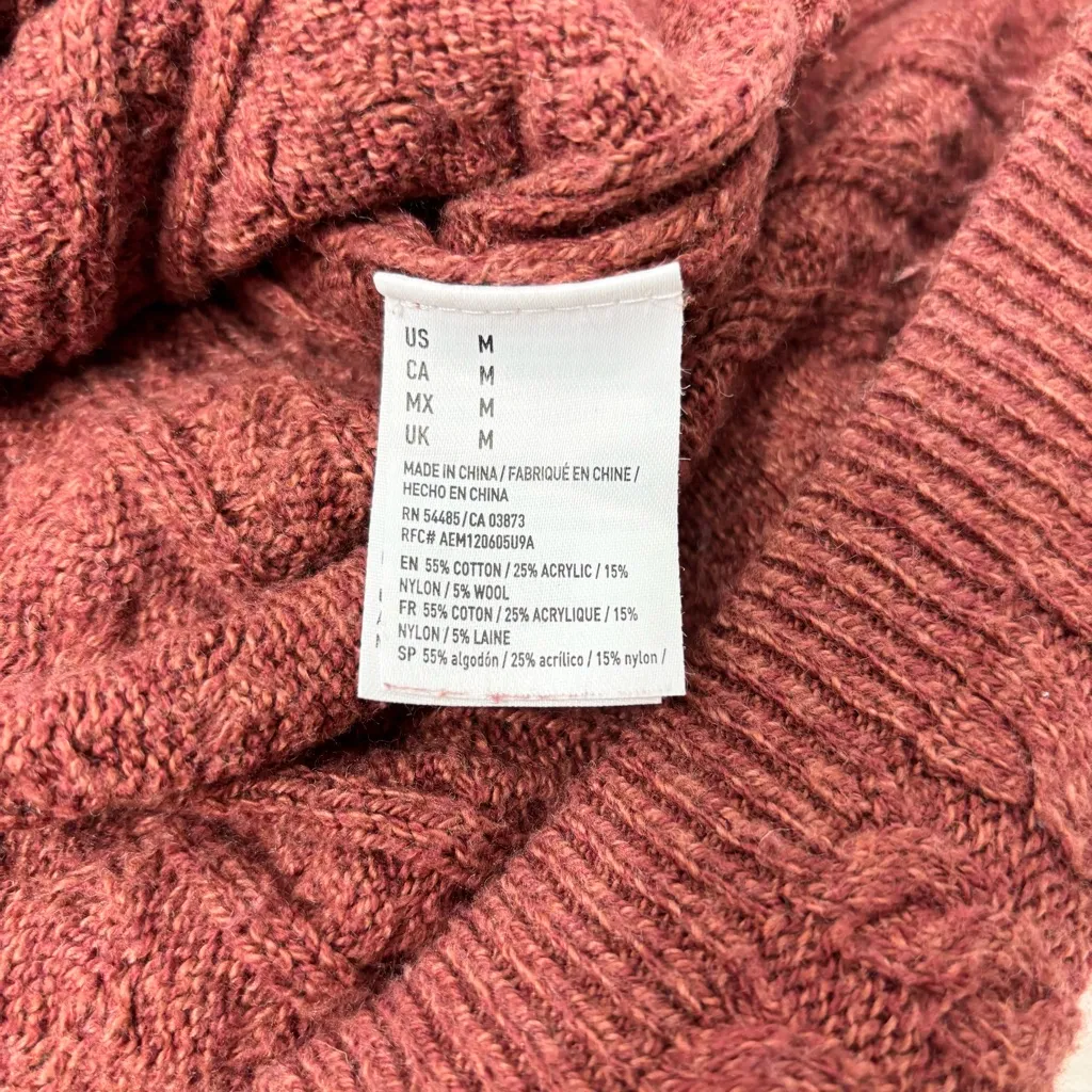 American Eagle  Sweater Womens  Red Wool Blend Light Zip Side Cable Knit Size M - Image 11