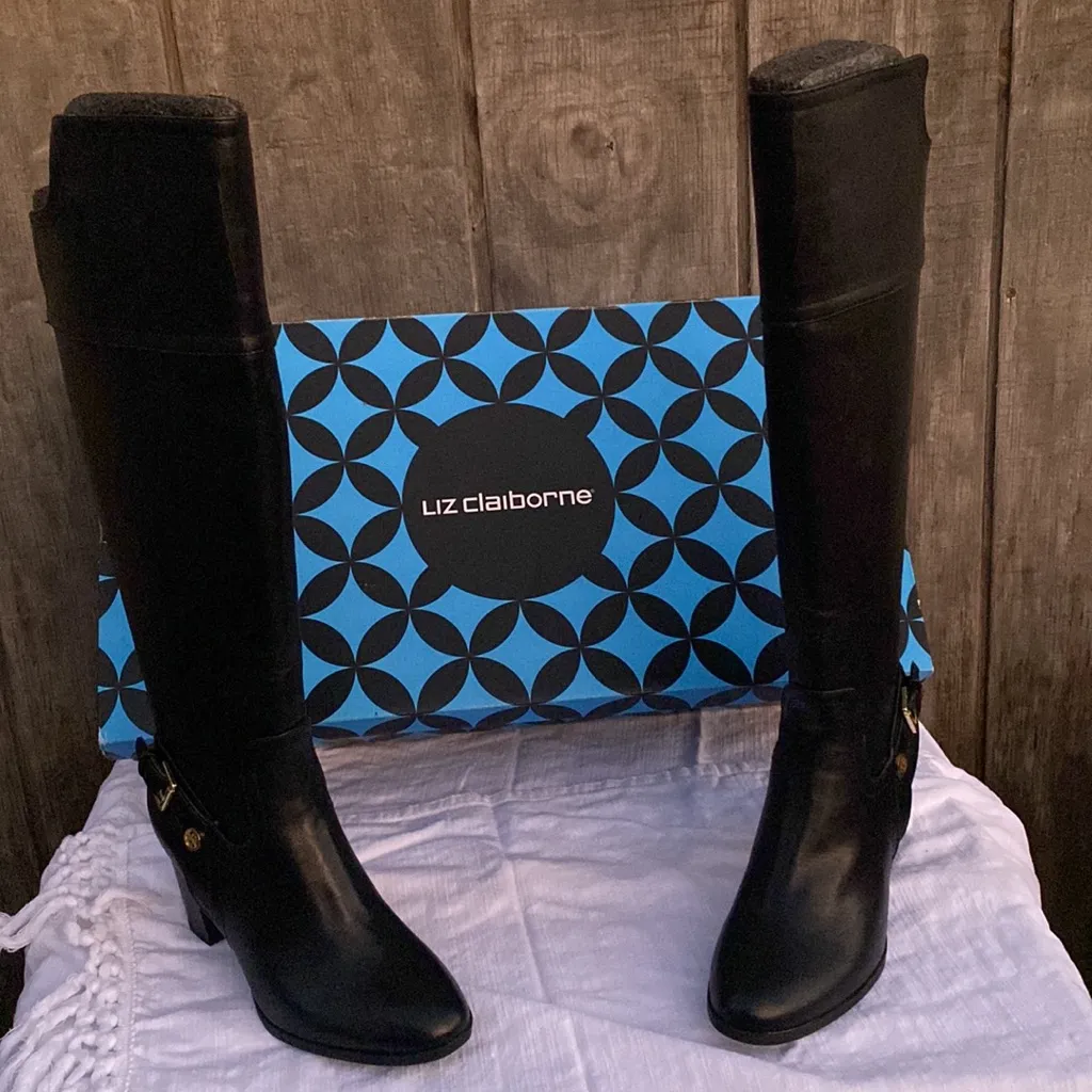 Liz Claiborne Black Knee High Boots with Block Heel Size 6 New In Box - Image 12