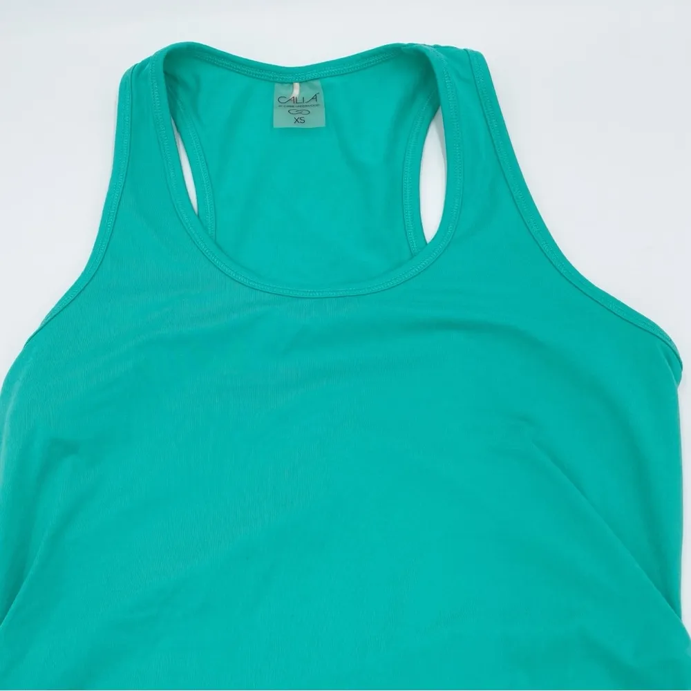 Calia by Carie Underwood Flow Ruched Sides Racerback Tank Sea Glass Green XS - Image 3