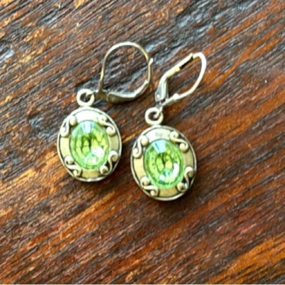 Sterling silver and green peridot French wire earrings from Sundance - Image 4