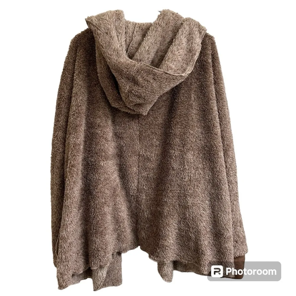 Rewash Women’s Lg Brown Beige Open Front Hooded Cardigan Pockets Draped Oversize - Image 2