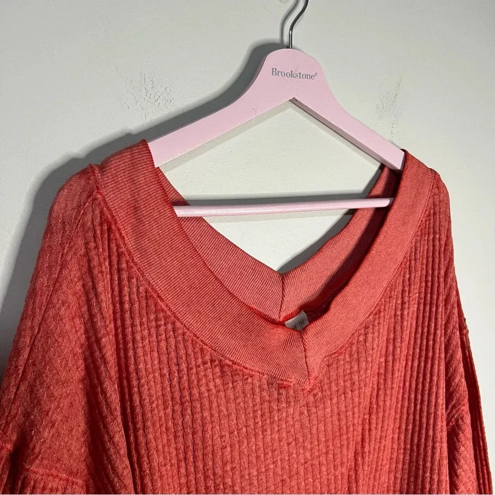 Free People We The Free Southside Waffle Thermal Top Size Large Red Orange - Image 3