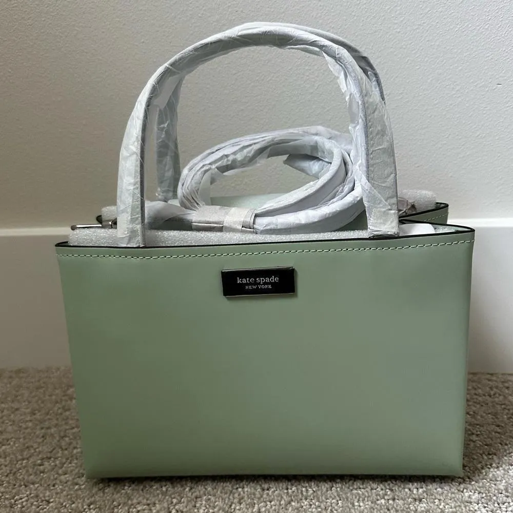 Kate Spade Sam Icon Small Spazzolato Leather Tote Crossbody Bag Pistachio Cream - Image 1