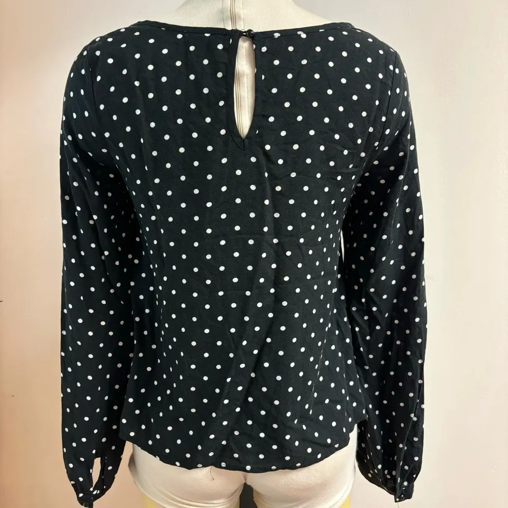 Eyeshadow Black and White Bow Cutout Polka Dot Long Sleeve Blouse size S - Image 3