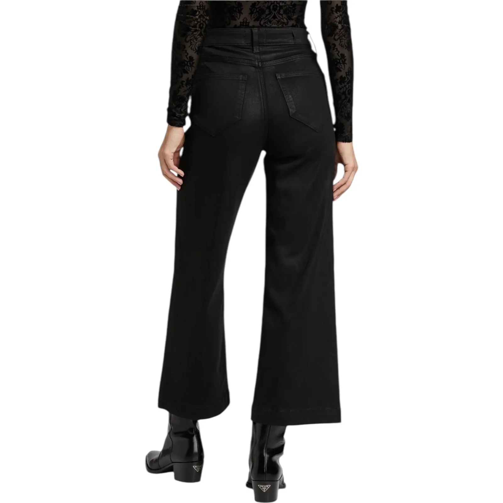 PAIGE Anessa High-Rise Wide-Leg Ankle Jeans Pants Cropped Black Fog Luxe Size 31 - Image 2