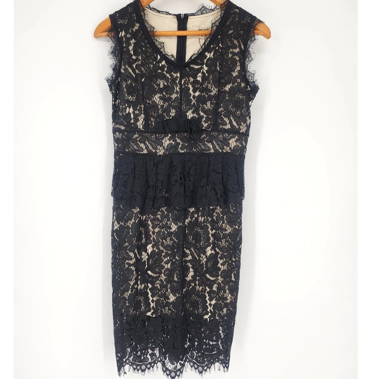 Metisu Black Lace Overlay Sheath Dress with Ruffle & Bow Women’s Size Small - Image 10