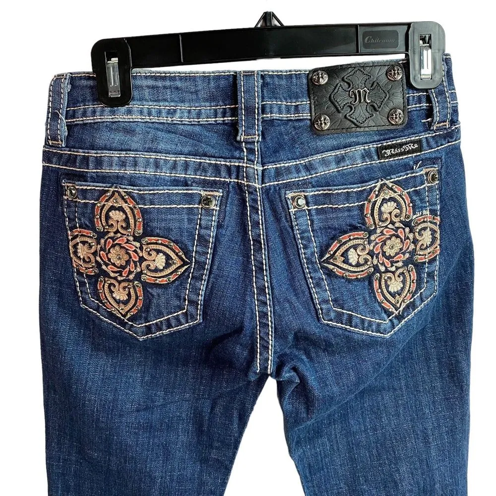 Miss Me Jeans Womens Size‎ 26 skinny cut Denim Embroidered Flower Pockets - Image 2