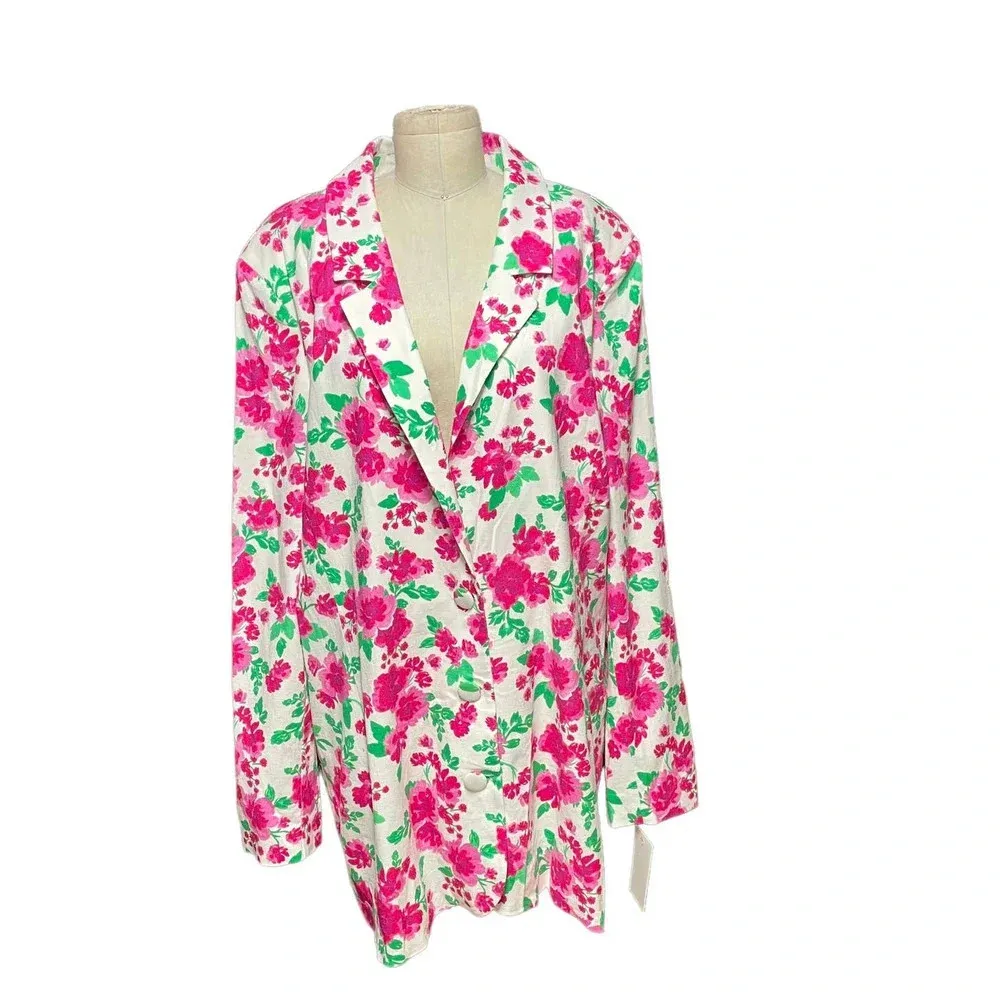 For Love‎ & Lemons Tanner Boyfriend Blazer In Pink Floral Plus Size 2X - Image 3