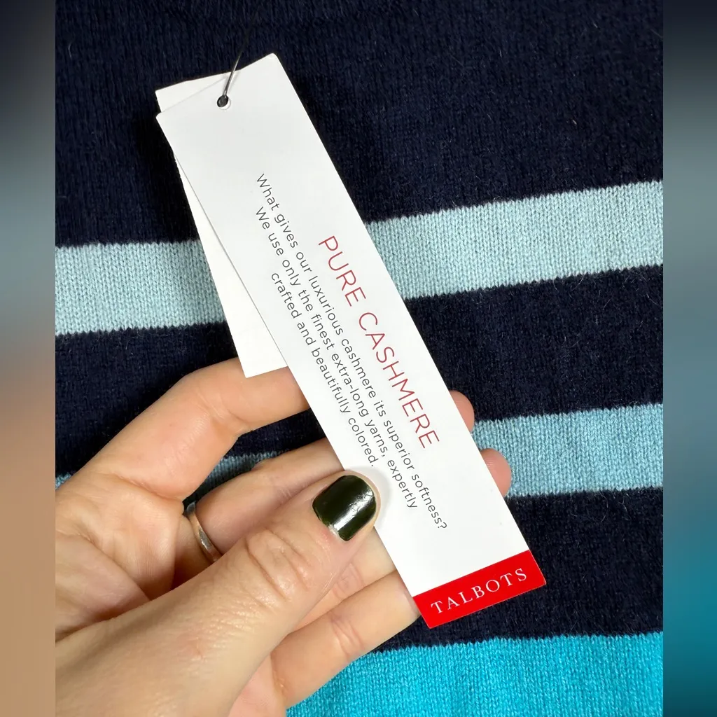 Talbots NWT Stirpped Cashmere Crewneck Sweater Blue Size Small - Image 4