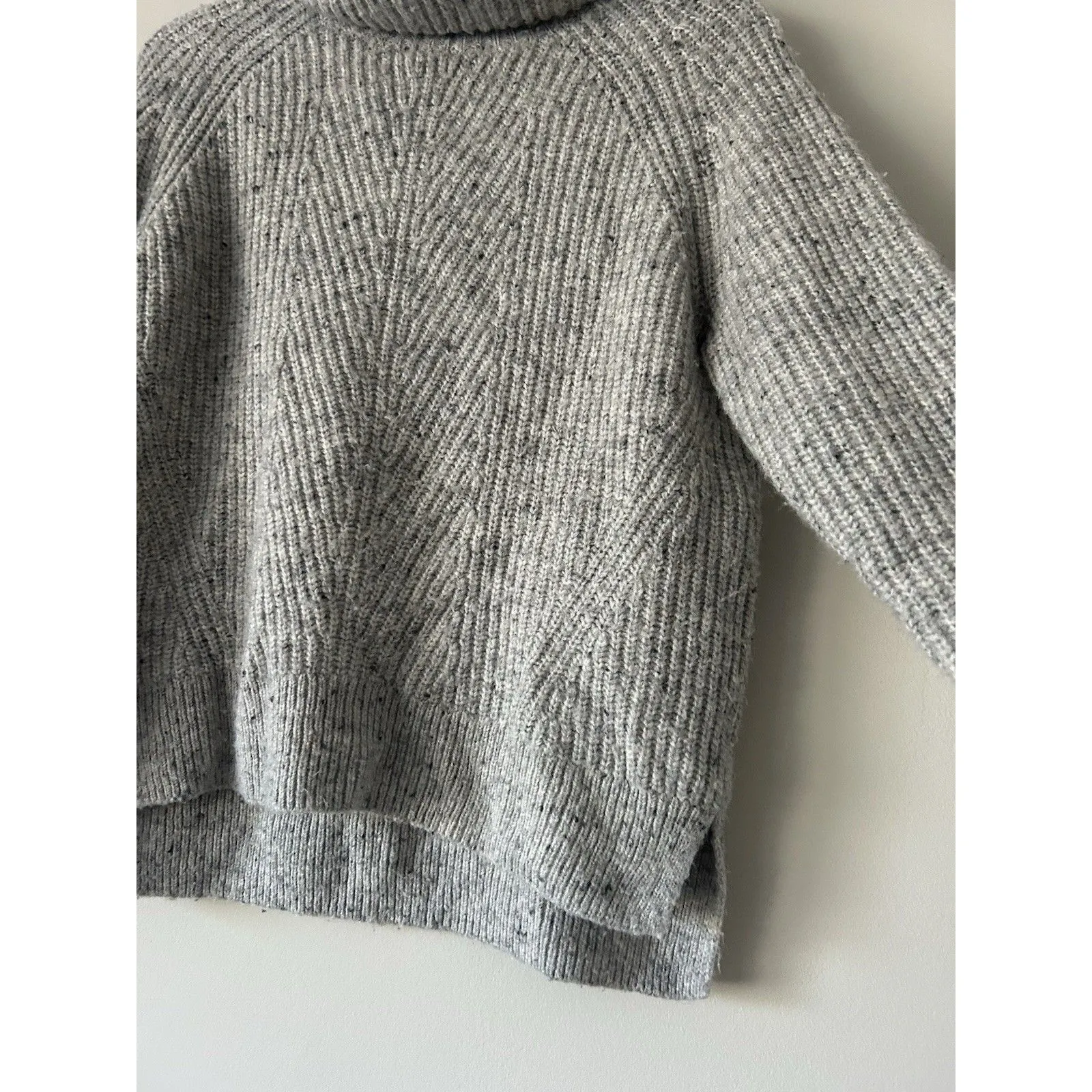 Madewell Gray Soft Thick Cowl Neck Cable Knit Sweater Ribbed Wool Blend Sz Small - Image 5