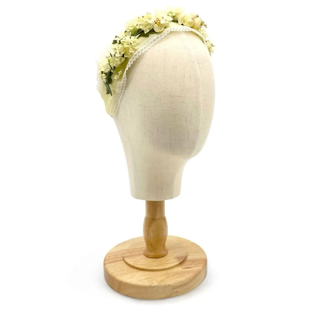 Vintage 1950s Auerbach’s Floral Headband Hat Ivory Lemon Yellow Flowers NEW NOS - Image 9