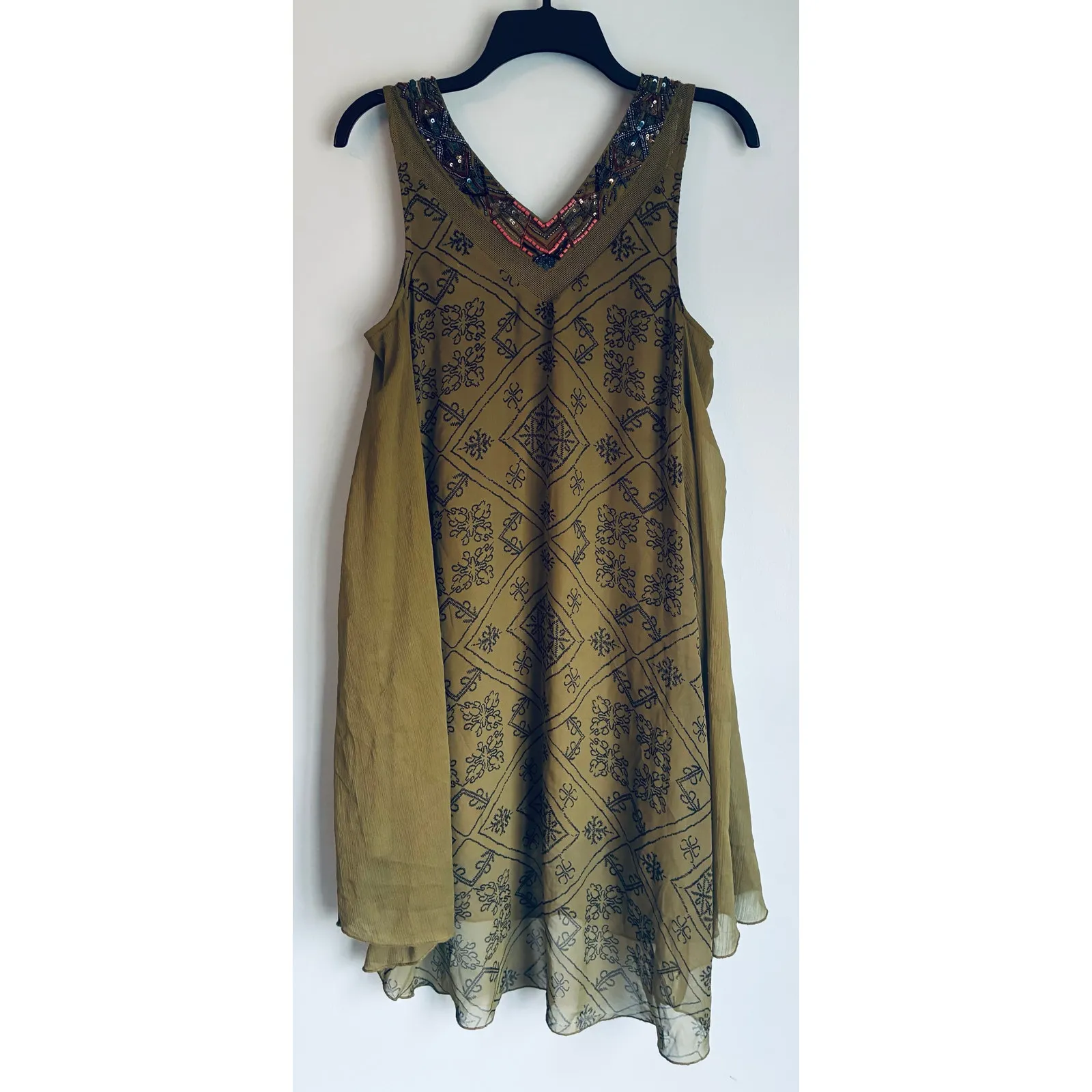 Free People Ancient Mystery Boho Festival Beaded Dress Green XS - Image 9