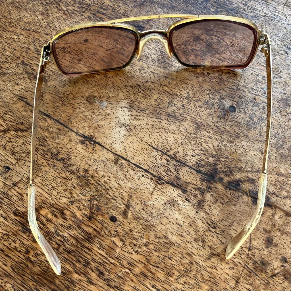 Vintage American optical glasses metal Frame with vintage eel skin leather case Gold - Image 11