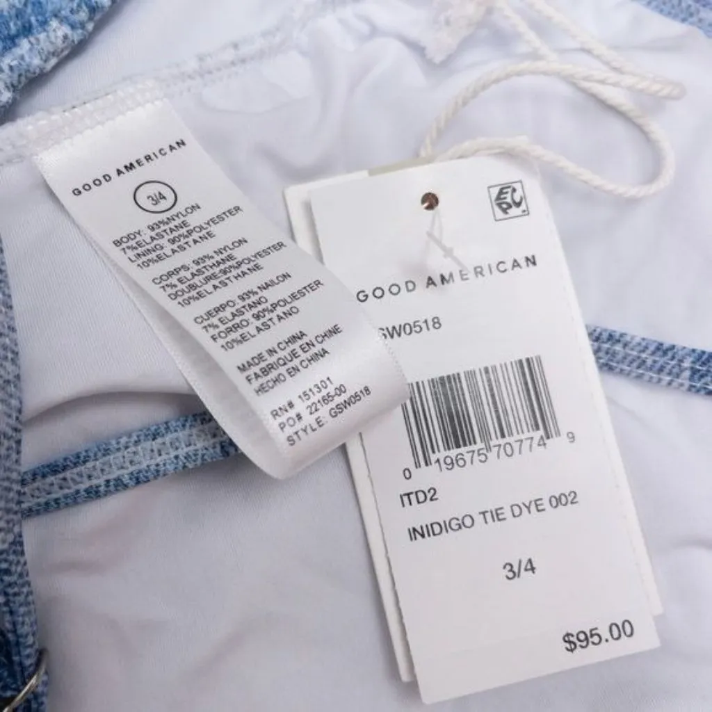 NWT Good American Always Fits One Piece Swimsuit 3/4 Indigo Tie Dye L/XL Stretch - Image 5