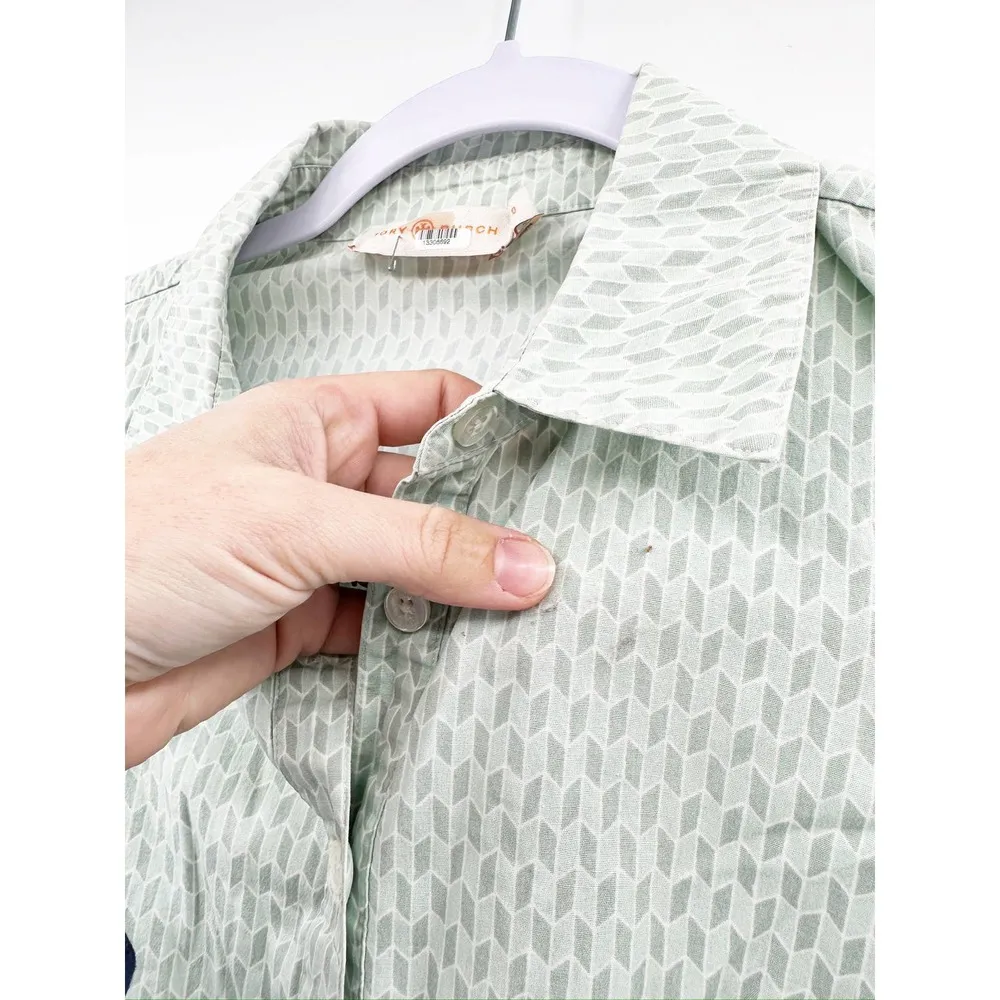 Tory Burch Emmy Green Printed Cotton Short Sleeve Pleated Shirt Dress Size 0 - Image 4