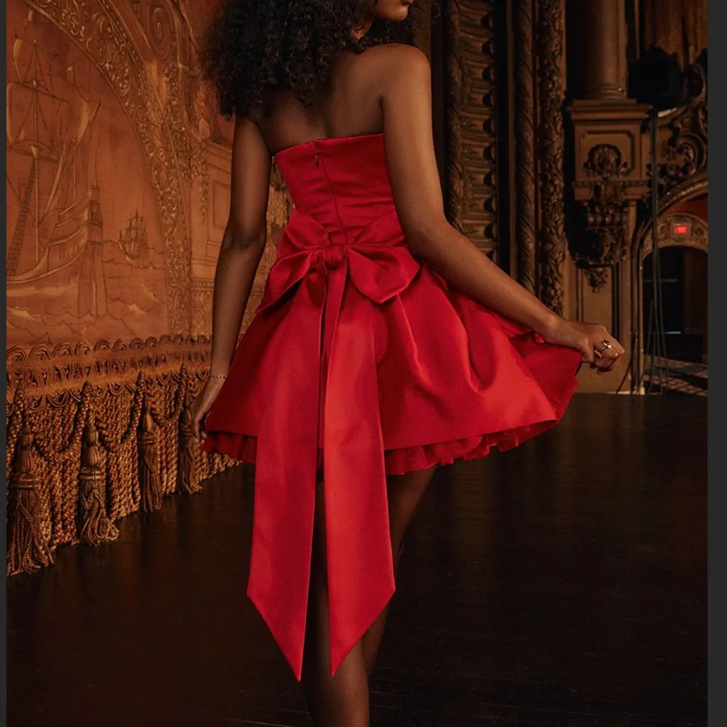 NWT House of CB Salome holly red satin detachable bow mini dress - longer versio - Image 11