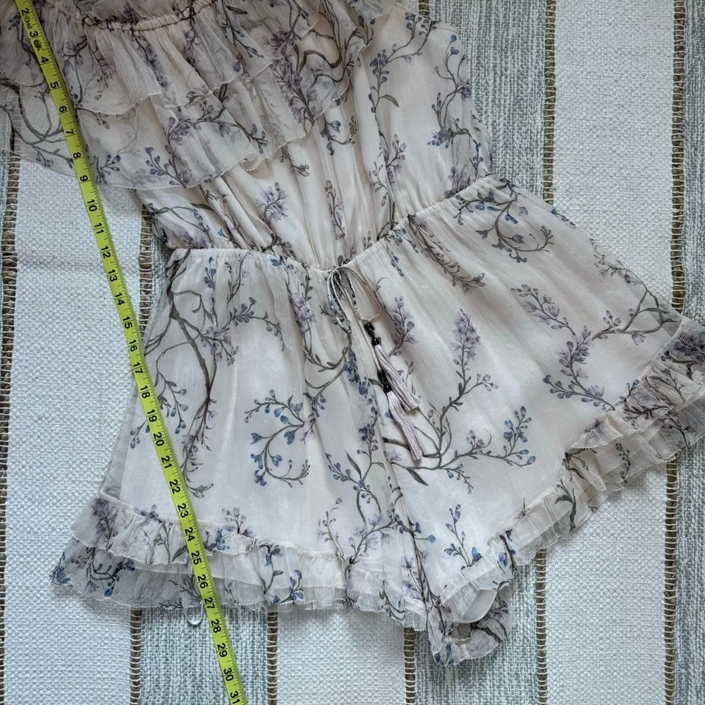 Zimmerman Beige Floral 100% Silk One Shoulder Ruffled Playsuit Women’s 3 US 10 - Image 7