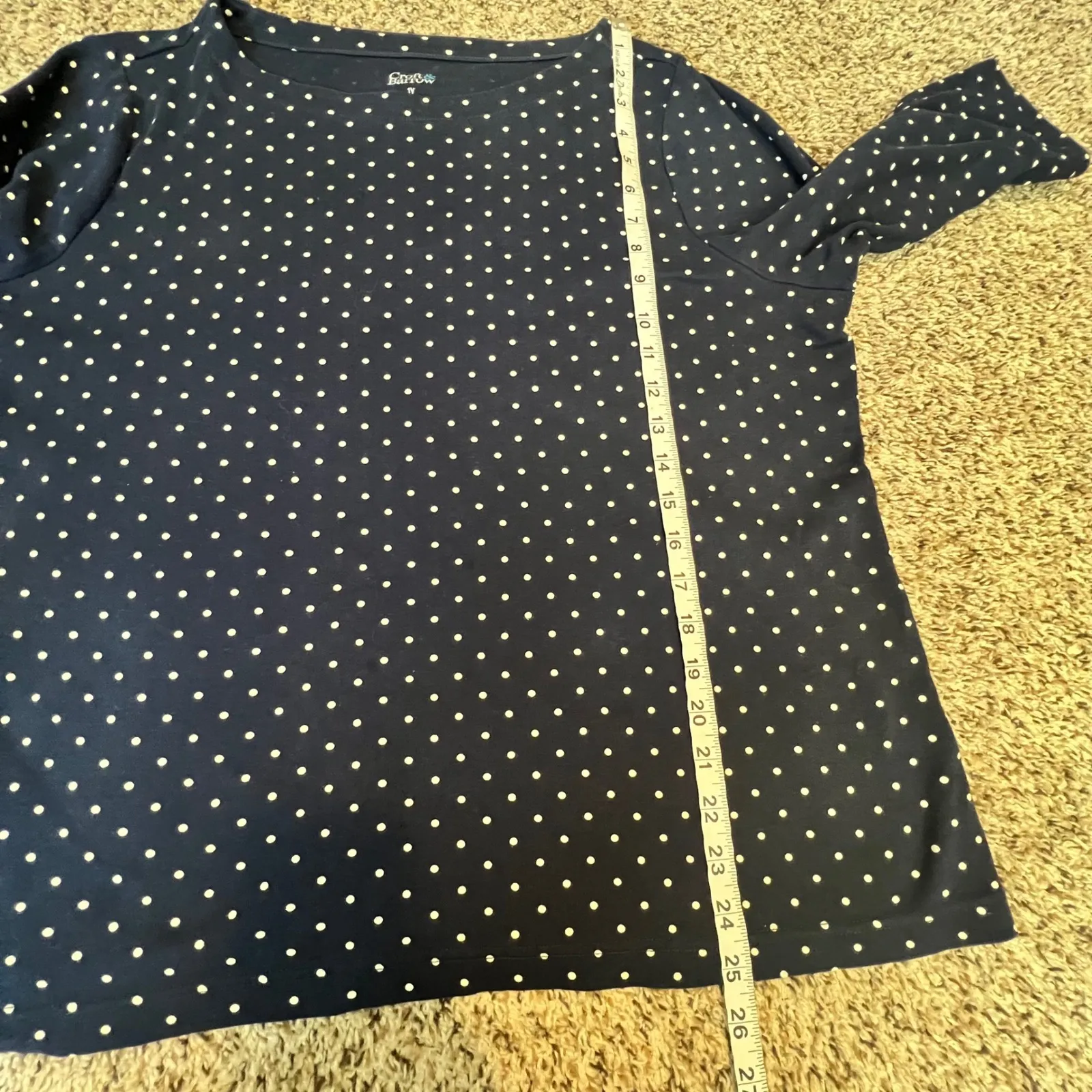 Croft & Barrow Womens Plus 1X Navy White Polka Dot 3/4 Sleeve Cotton Top - Image 4