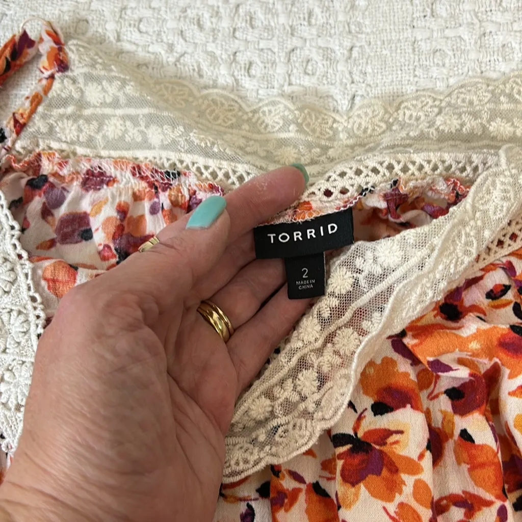 Torrid Orange Floral Lace Tank‎ Top Adjustable Straps Size 2X - Image 5