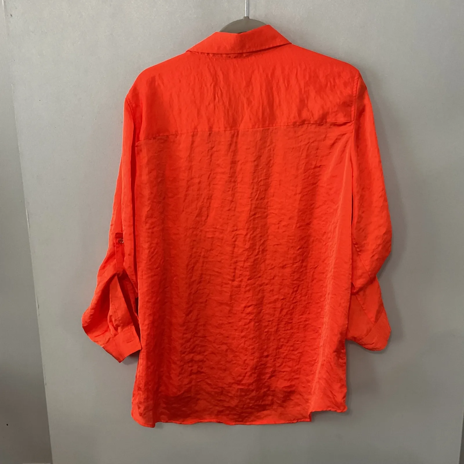 Michael Kors Orange Crinkle Button Front Shirt Top Size L - Image 2