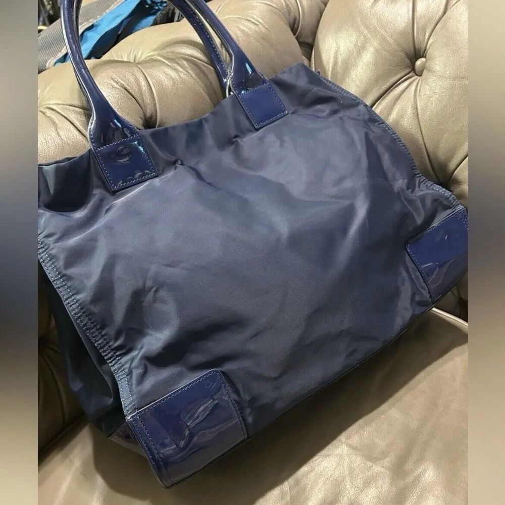 Tory Burch Large Navy Blue Ella Tote Bag nylon patent - Image 3