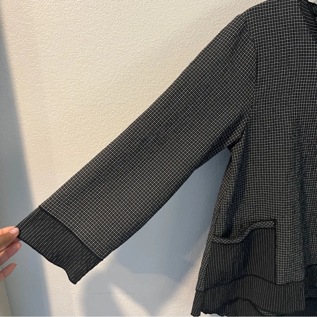 Habitat Lightweight Black & White Grid Print Cropped‎ Sleeve Jacket Lagenlook - Image 2