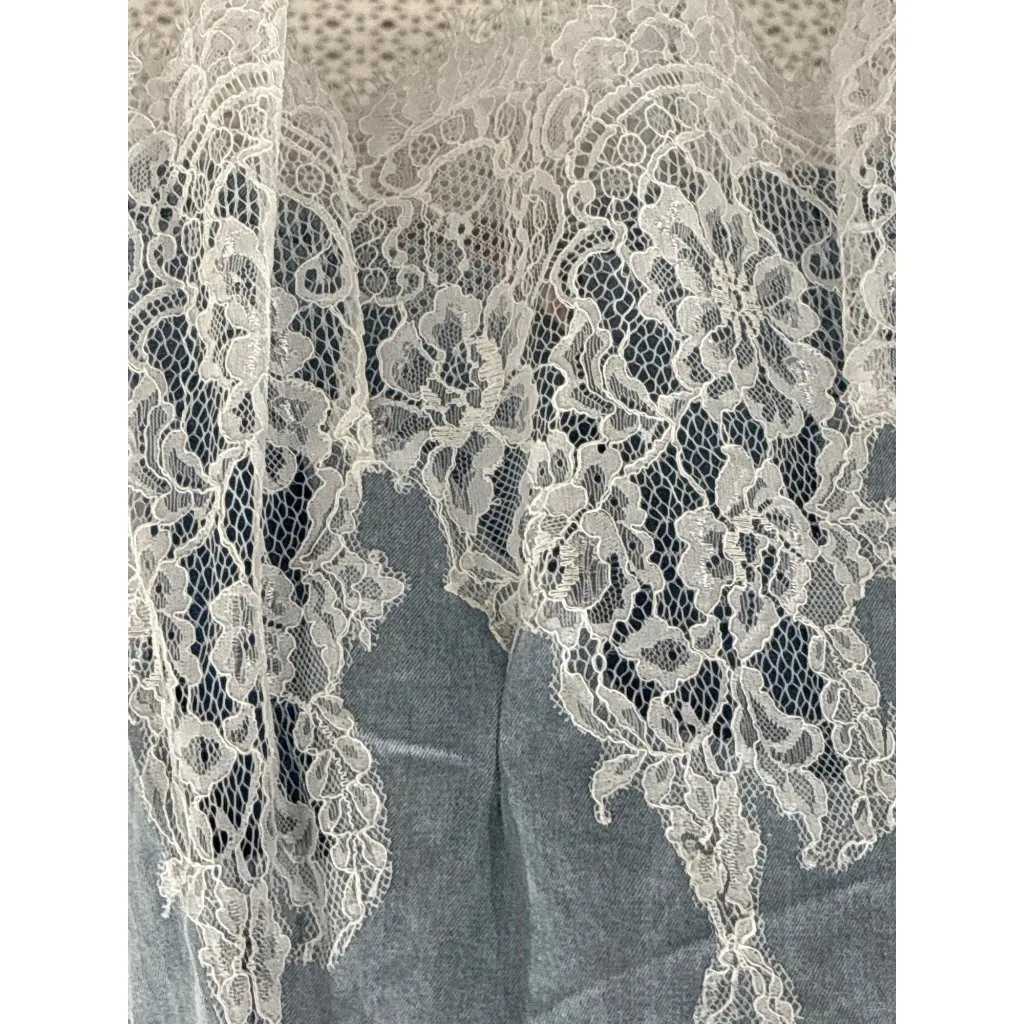 Amanda Uprichard Romilly Skort Romper in Sky Wash Medium Womens Denim Lace - Image 6