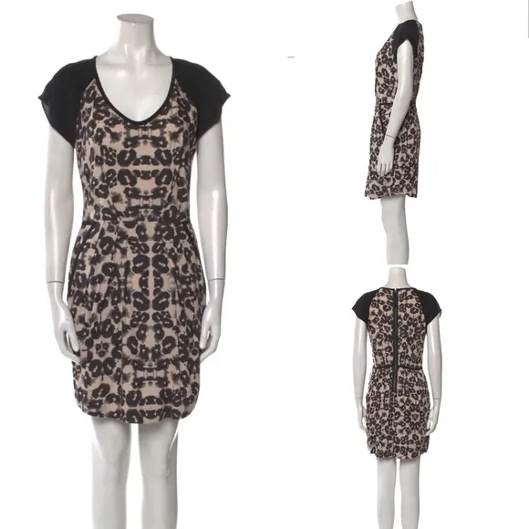 REBECCA TAYLOR Silk LEOPARD BLOCK Mini Dress color black & cream Size US4 new - Image 2