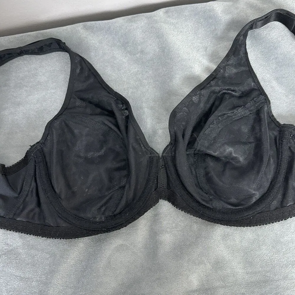 Vintage Delicates Bra 36C Black Lace Unlined Underwire Stretch Satin Sexy Retro - Image 7