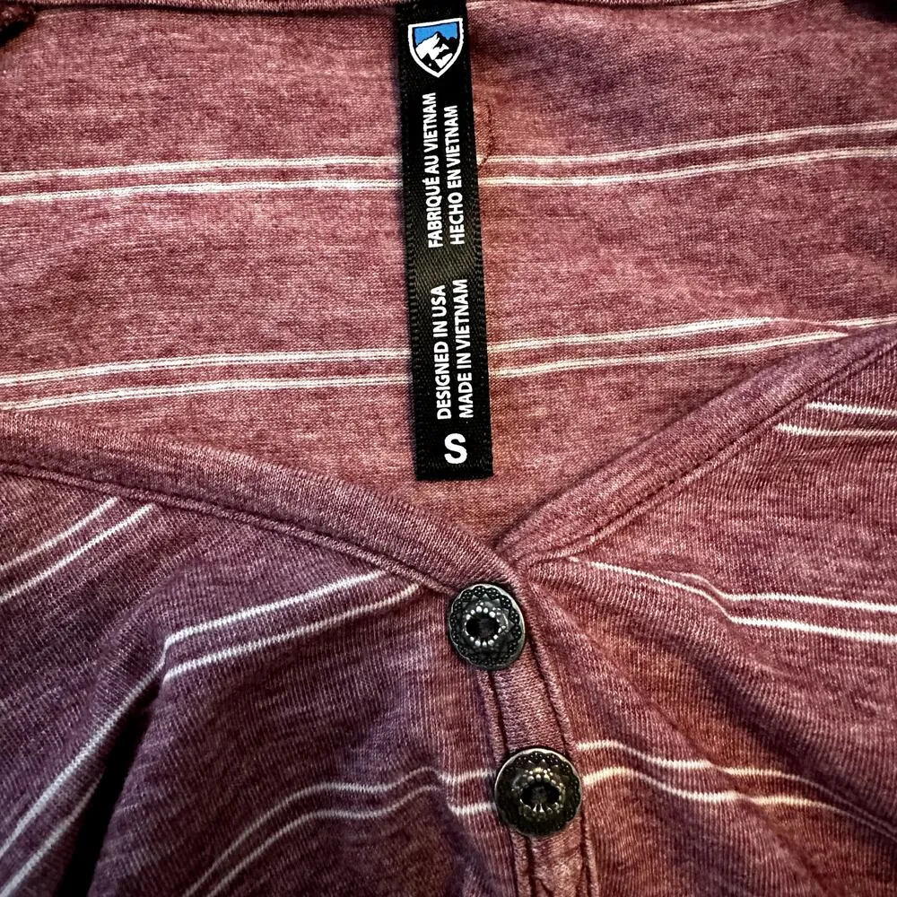 Kuhl Lisette Short Sleeve Henley Shirt UPF 50+ V-Neck Sangria Stripe Small - Image 3