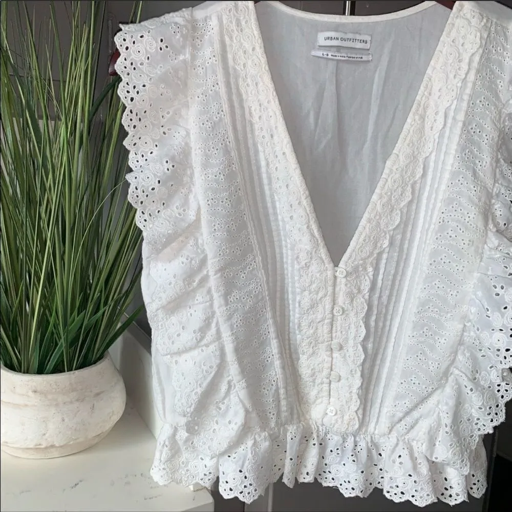 ✨ Women's Natural Uo Rami Pintuck Ruffle Top✨ - Image 7