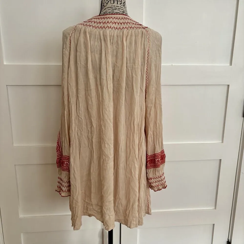 Free People Size M Wind Willow Shift Peasant Mini Dress Hippie Festival - Image 7