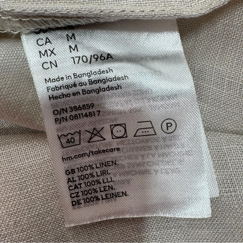 H&M Home Linen Button Up Shirt Dress Beige Tan Medium Long Sleeve Beach - Image 10