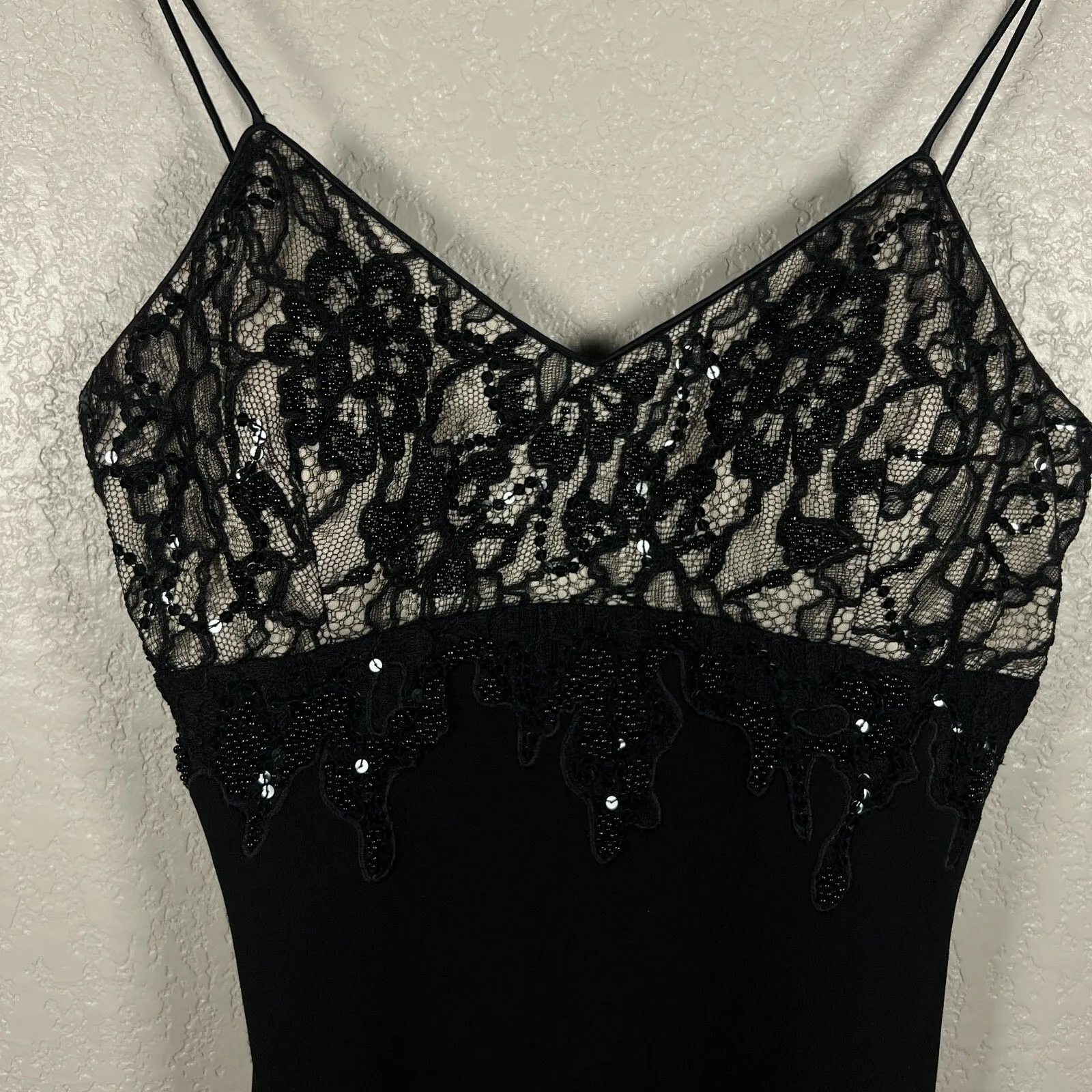 Rimini by Shaw Black Maxi Dress Size 6 Y2K Sequin Lace Overlay Witchy Whimsigoth - Image 2