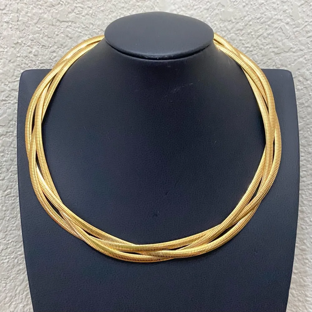 DYADEMA Bronze Italy Goldtone Triple Braided Snake Chain Choker Necklace 45.7g - Image 2