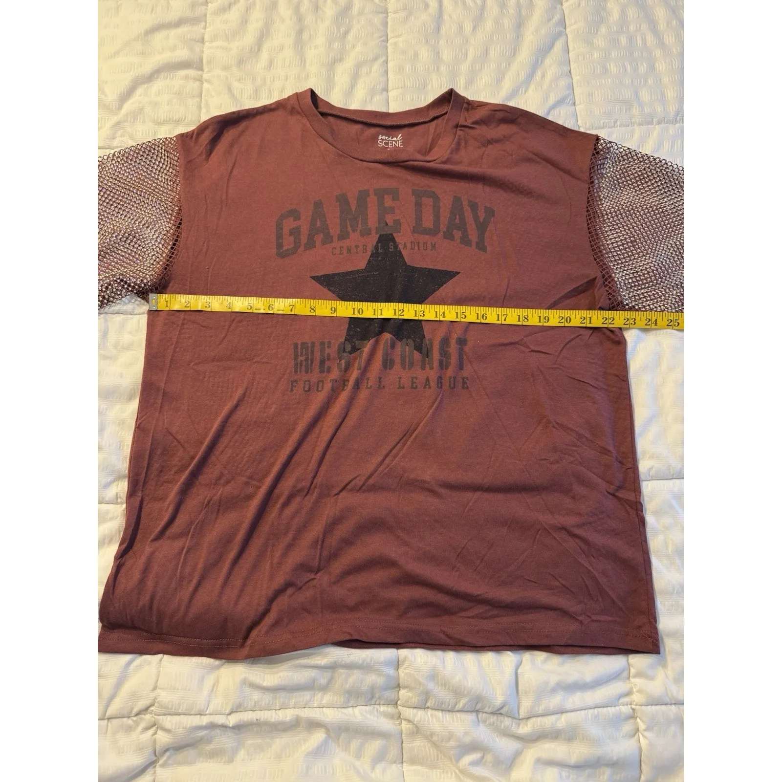 Social Scene Women's XL Short Sleeve Shirt Burgundy Maroon Game Day Mesh Fancy - Image 5